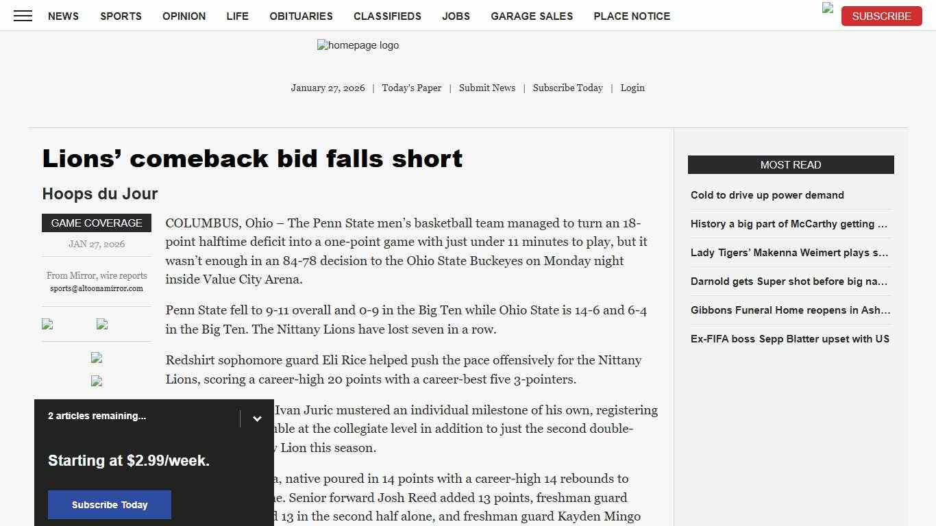 Lions’ comeback bid falls short News, Sports, Jobs - Altoona Mirror