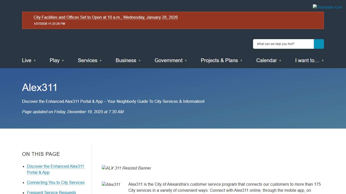 [Current] Alex311 City of Alexandria, VA