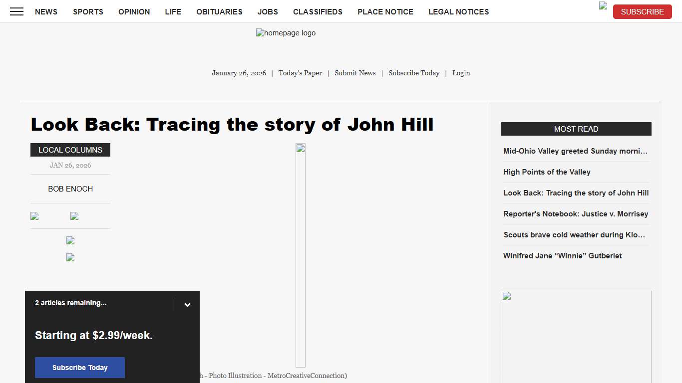 Look Back: Tracing the story of John Hill News, Sports, Jobs - News and Sentinel